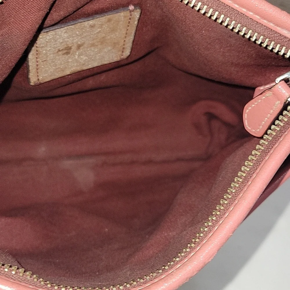 Coach Tan Signature Leather Crossbody with Burgundy Trim